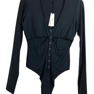 Fleur du Mal Black Cut Out  Long Sleeve Bodysuit